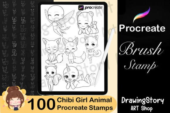 100 Chibi Girl Animal Stamp Brushes 2: A Must-Have for Kawaii Digital Artists