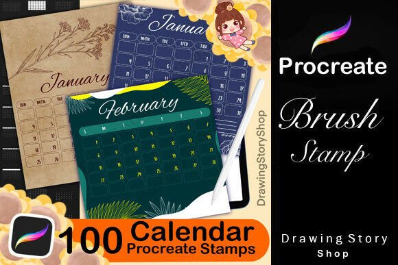 100 Procreate Calendar Stamp Brushes for Creative Designers