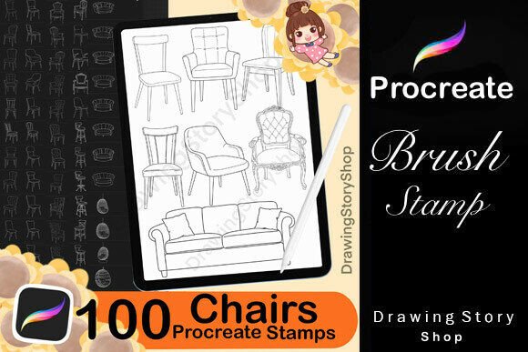 100 Procreate Chair Stamp Brushes for Digital Interior Design
