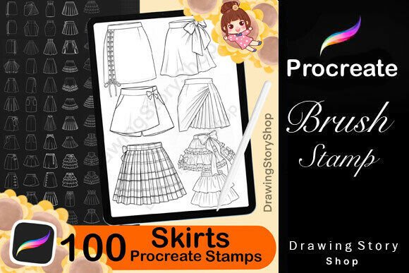 100 Procreate Skirt Stamp Brushes for Digital Artists and Designers