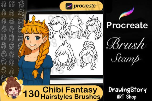 130 Procreate Chibi Fantasy Hair Brushes