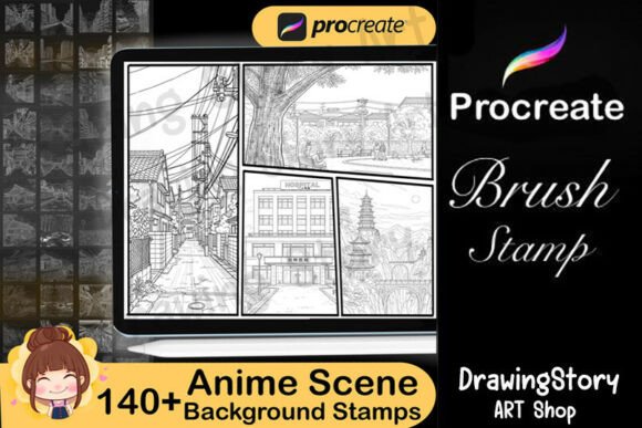 140 Procreate Anime Scene Stamp Brushes