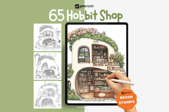 65 Hobbit Shop Procreate Stamps and Brushes: Crafting Cozy Fantasy Worlds Digitally