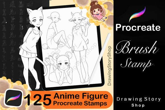 Enhance Your Digital Art with 125 Procreate Anime Figure Stamp Brushes
