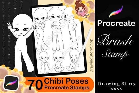 Enhancing Digital Art with 70 Procreate Chibi Poses Stamp Brushes